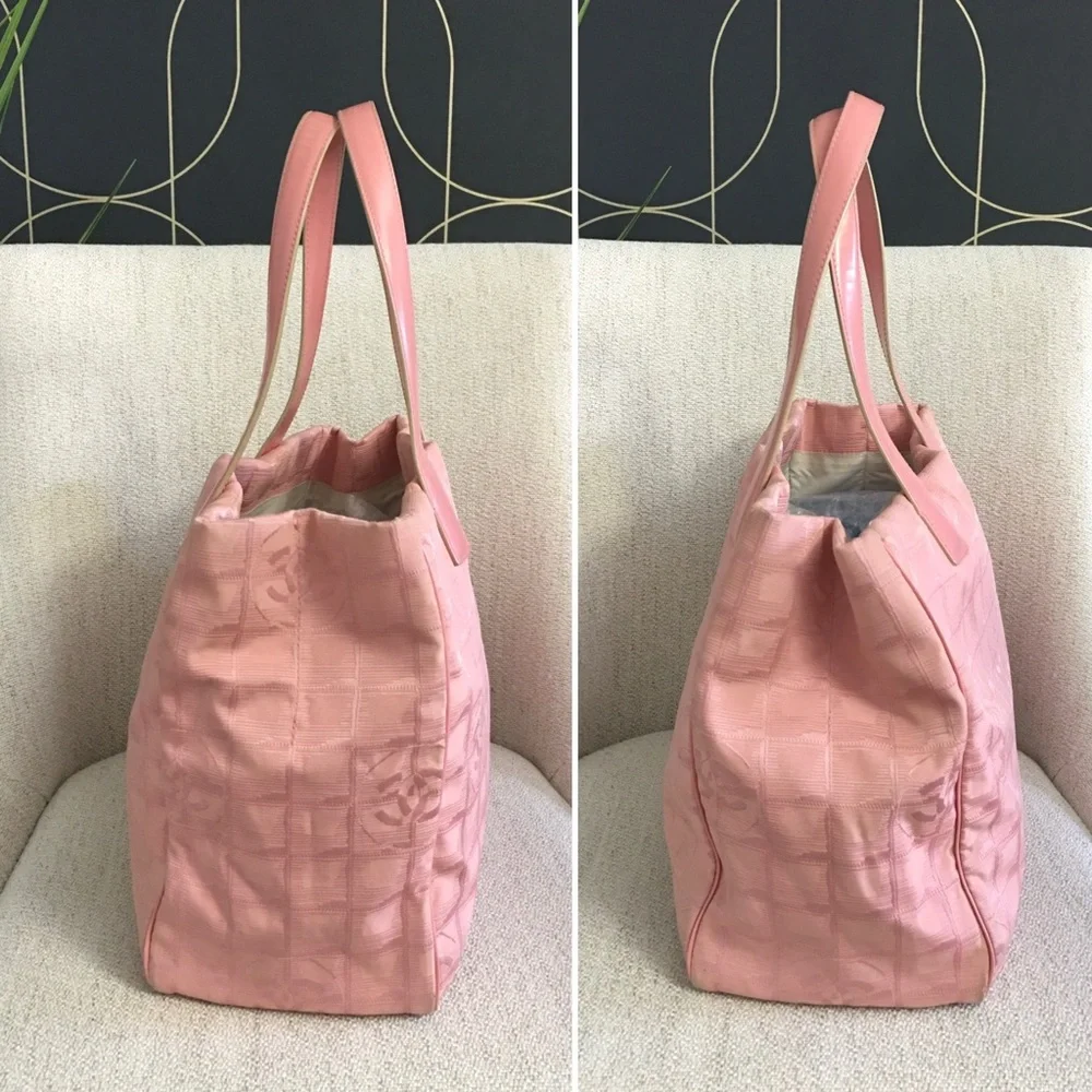 Authentic CHANEL travel line tote bag pink canvas